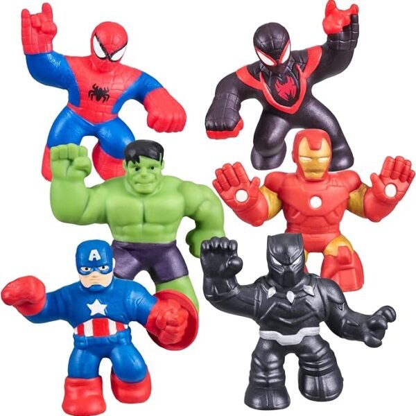 Mega Mini 6 Pack - Squishy, Stretchy, Gooey Mini Heroes - Ironman, Spider-Man, Captain America, Miles Morales, Hulk and Black Panther