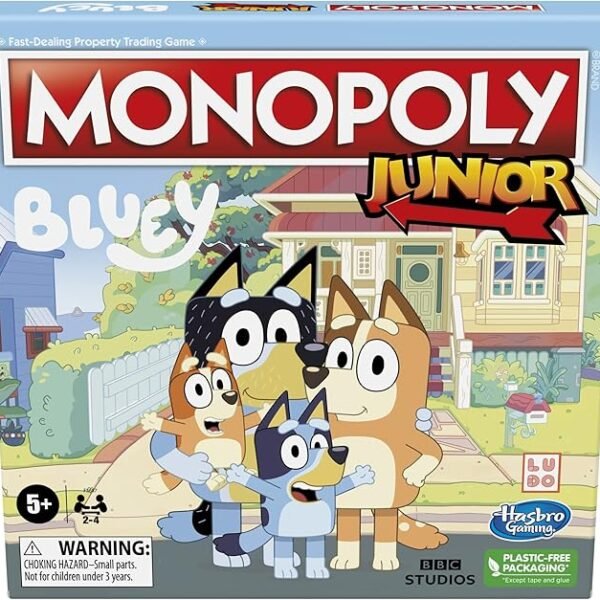 Monopoly Junior: Bluey Edition Board Game for Kids Ages 5+, Play as Bluey, Bingo, Mum, and Dad, Features Artwork from The Animated Series