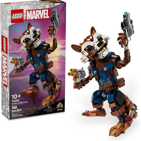 Rocket & Baby Groot Minifigure, Guardians of The Galaxy Inspired Marvel Toy for Kids, Buildable Marvel Action Figure for Play and Display, Gift for Boys and Girls Ages 10 and Up, 76282
